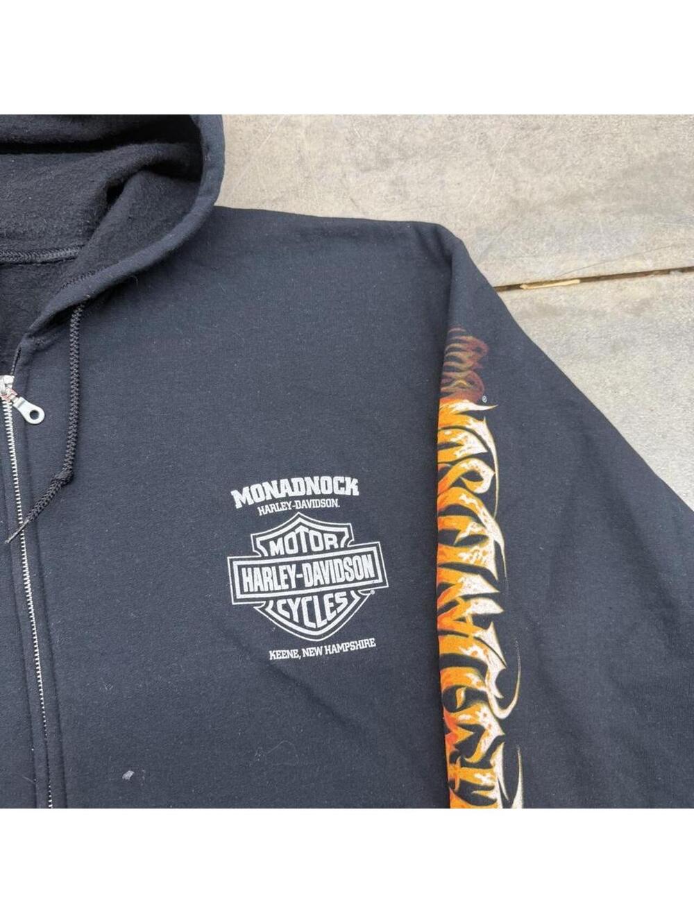 vintage harley davidson black flame eagle zip up hoodie size xxl - Picture 3 of 5
